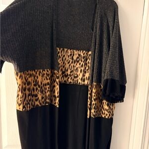 Umgee Black and Leopard Print Poncho